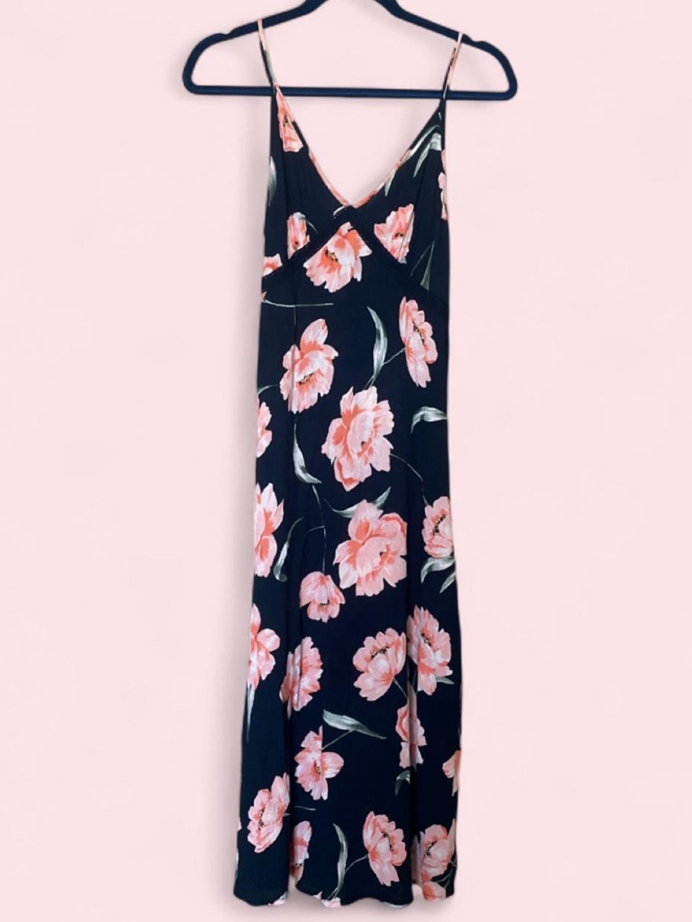 Patrons of Peace Black Floral Slip Dress with Peach Blossoms